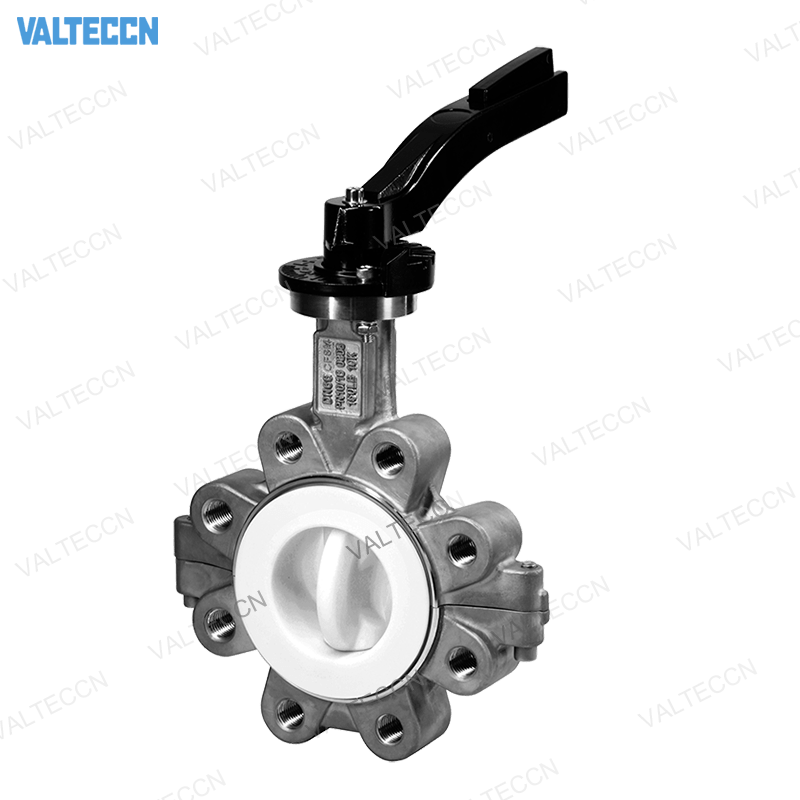 PTFE Lined Stainless Steel Lug Butterfly Valve with hand lever