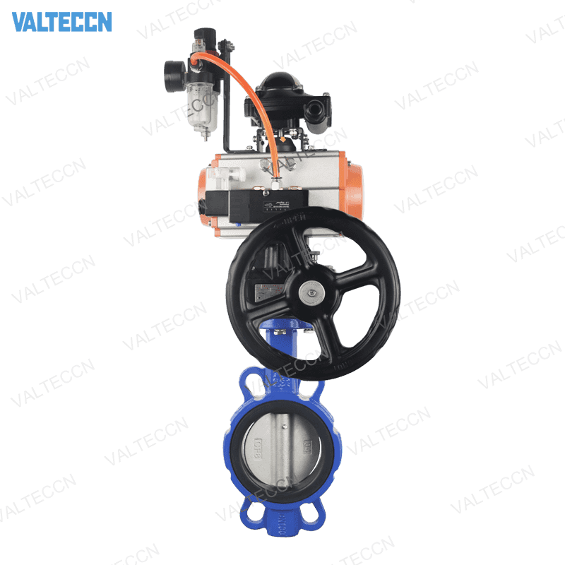 Pneumatic Actuated Butterfly Valve with F.R.L, Solenoid Valve, Limit Switch and Gearbox