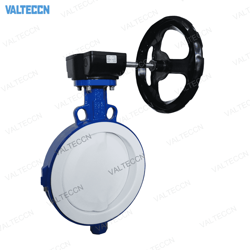 PTFE Lined Wafer Butterfly Valve with Worm Gear, WCB body