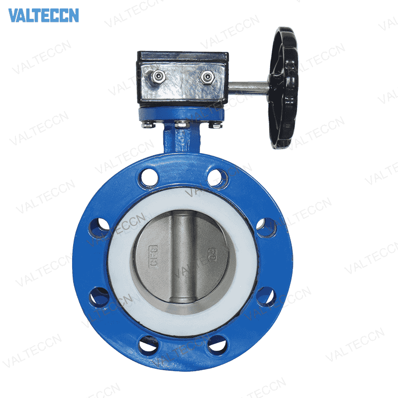 Worm Gear Operated PTFE Seat Double Flanged Butterfly Valve