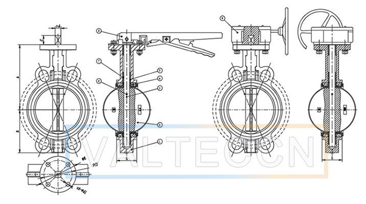 Pinless Wafer Butterfly Valve Drawing