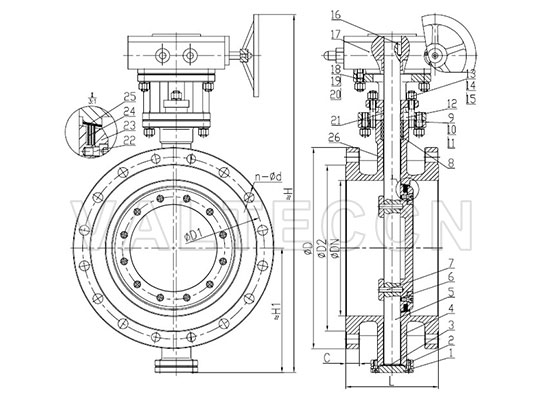 Triple Offset Flange Butterfly Valve Drawing
