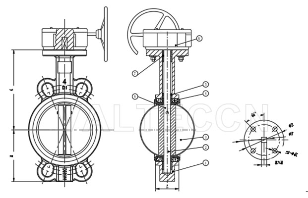 Worm Gear Operated Wafer Butterfly Valve Drawing
