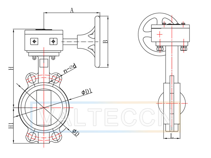 Worm Gear Operated Wafer Butterfly Valve Drawing