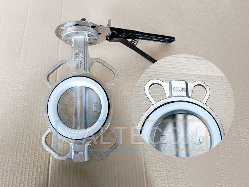 DN100(4 Inch) SS Wafer Butterfly Valve with PTFE Seat ,PN10/16,5k/10k,150LB