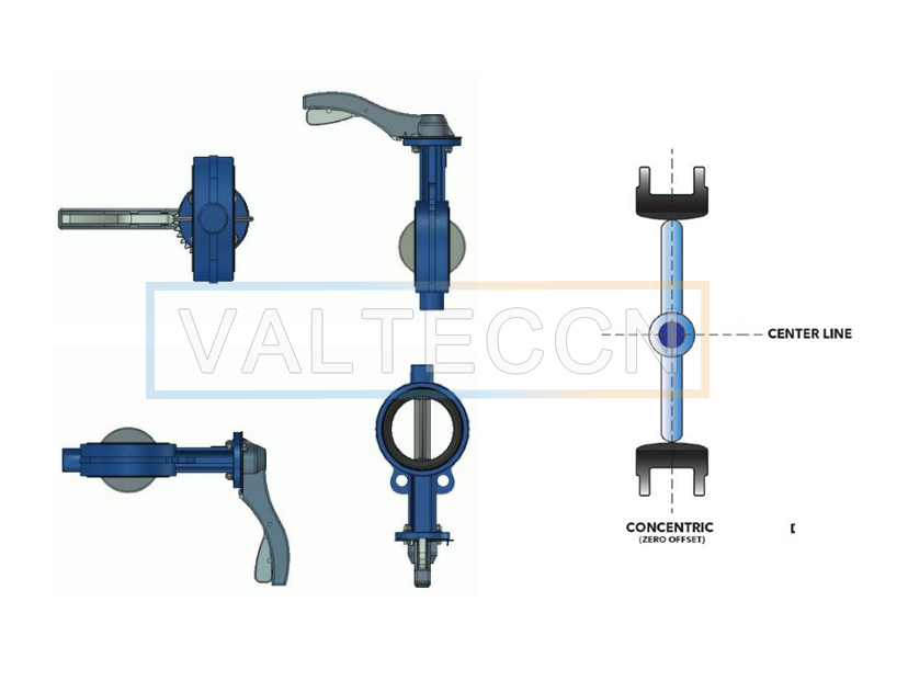 Appearance characteristics of centerline butterfly valve (central symmetry from several angles)