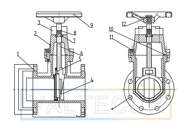Non Rising Stem Resilient Seated Gate Valve DIN F4 Drawing