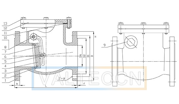 Flanged Swing Check Valve drawing