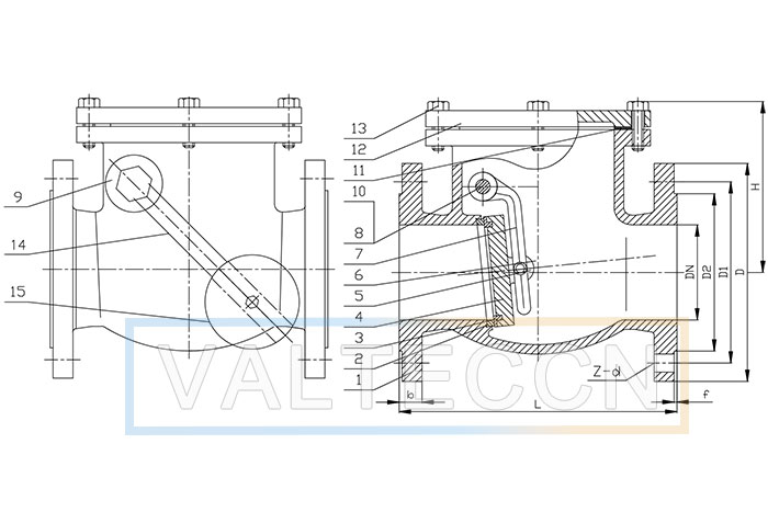 Swing Check Valve with Lever & Weight drawing