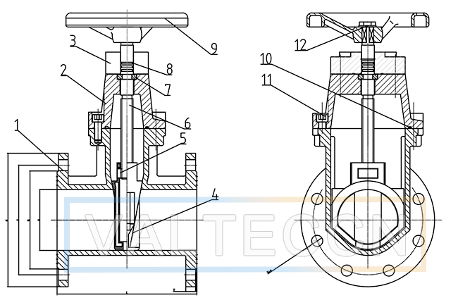 Non Rising Stem Metal Seated Gate Valve DIN F4 Drawing