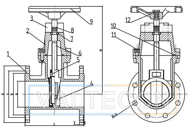 Non Rising Stem Resilient Seated Gate Valve ANSI 125/150 drawing