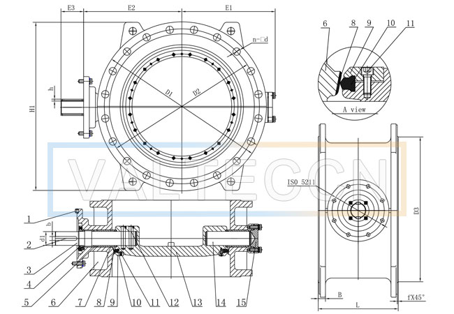 Double Offset Butterfly Valve drawing