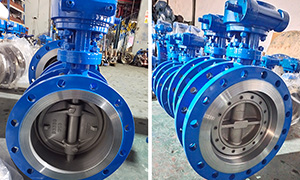 Triple offset butterfly valve for piping systems